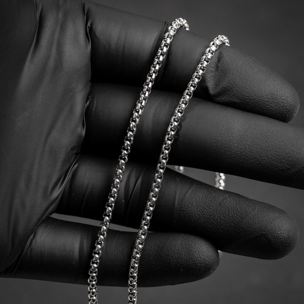 White Gold Plated Solid Smooth 316 Stainless Steel 3MM Pearl Box Chain Necklace